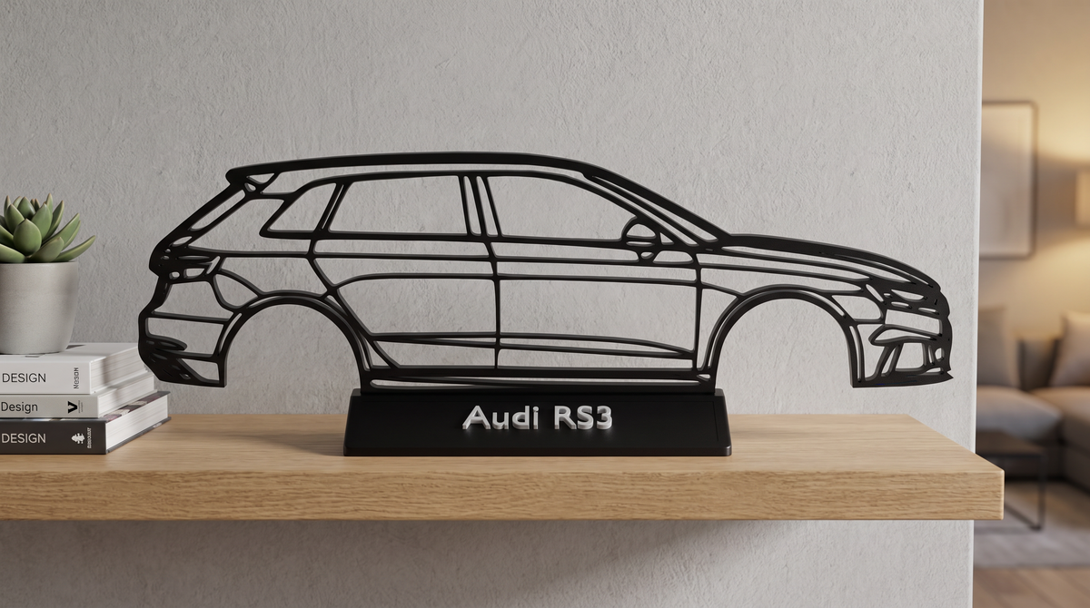 Audi RS3 Silhouette als Regal-Deko im Wohnzimmer